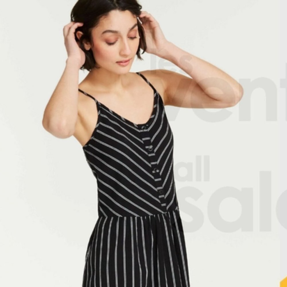 Joe Fresh Black white Striped Midi  sleeveless cotton Dress size M